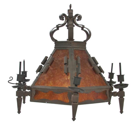 An Arts and Crafts Wrought Iron Chandelier