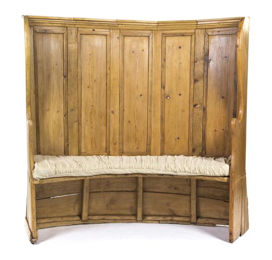 A Pine Welsh Hall Bench having 1528ec