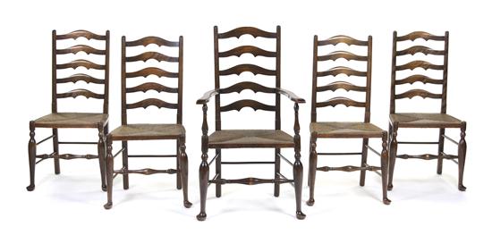 Five Provincial Style Ladder Back Chairs