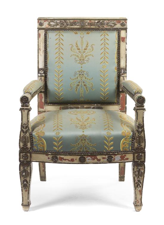 An Empire Style Painted Fauteuil having