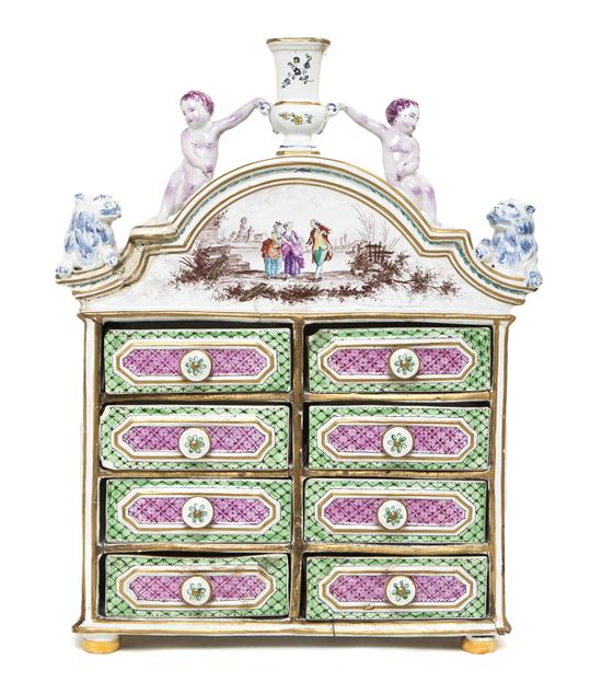 A French Faience Diminutive Chest