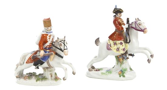 *Two Meissen Porcelain Equestrian