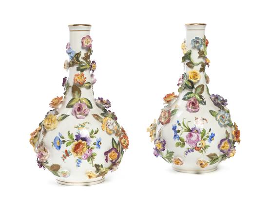 A Pair of Dresden Porcelain Flower-Encrusted