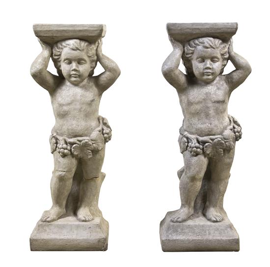 A Pair of Cast Stone Figural Pedestals 152b8d