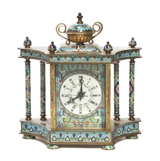 A Champleve Decorated Mantel Clock