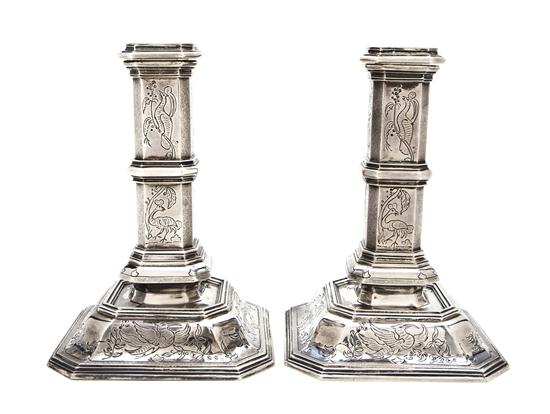 A Pair of English Silver Candlesticks