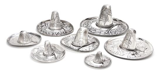 Seven Mexican Sterling Silver Sombreros 152c28