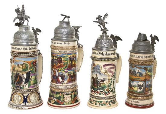 *Four German Regimental Pottery Steins