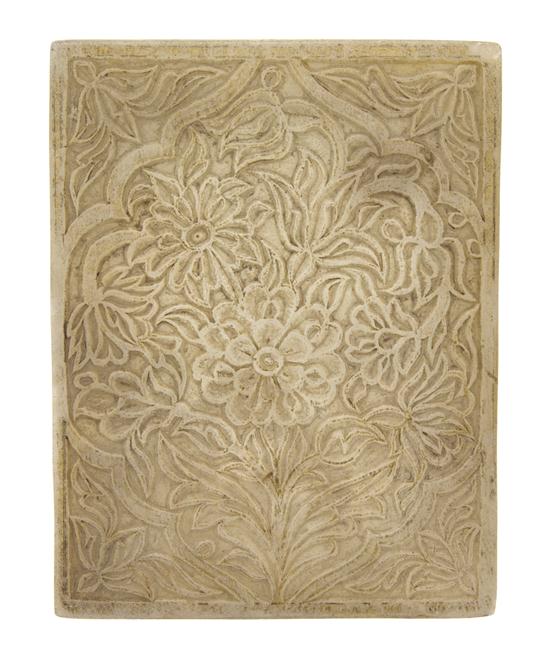 An Eastern Carved Alabaster Tile of