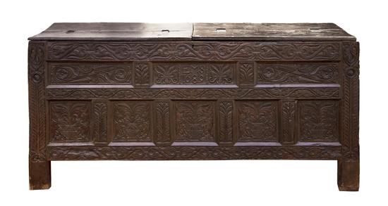 An English Carved Oak Coffer dated