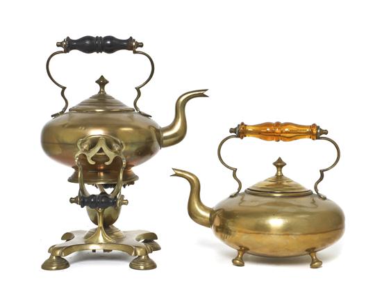 Two Brass Teapots comprising a