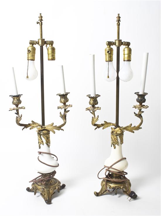 A Pair of Gilt Metal Two-Light