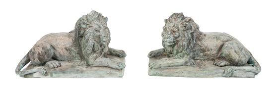 A Pair of Cast Bronze Lions 19th century