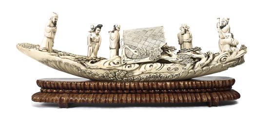 A Chinese Carved Ivory Boat depicted 152e33