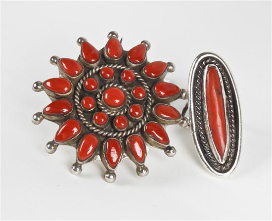 A Zuni Coral Cluster Pin together 152ef5