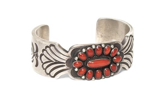 A Navajo Sterling Silver and Coral 152ef1