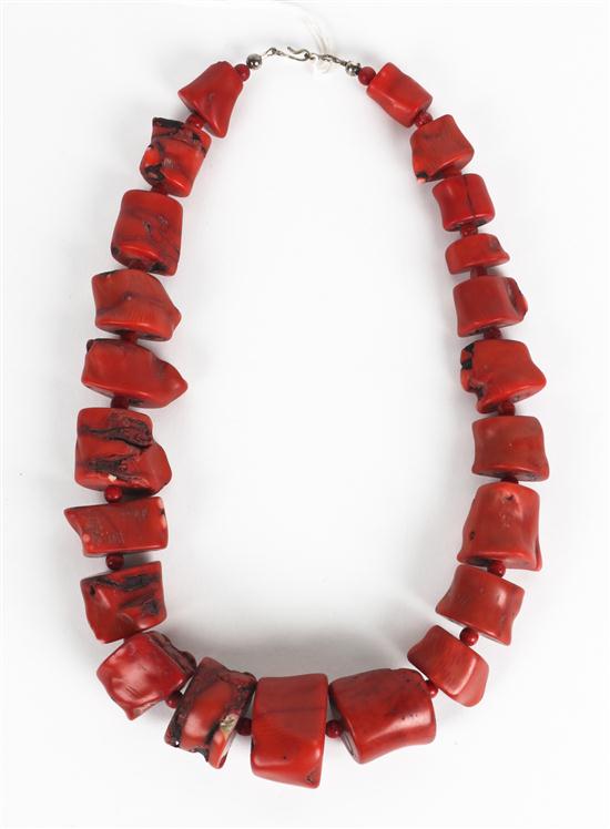 A Bone Necklace having red dyed graduated