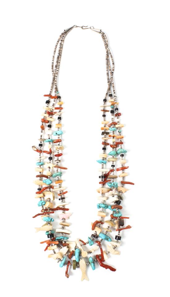 A Zuni Three Strand Fetish Necklace