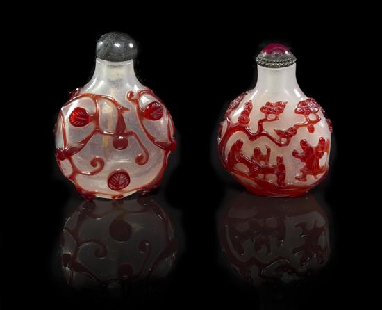 Two Glass Overlay Snuff Bottles having