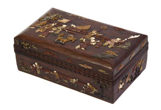 A Huanghuali Hardstone Inlaid Box 152f32