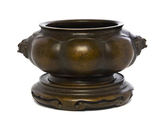 A Chinese Bronze Censer and Stand
