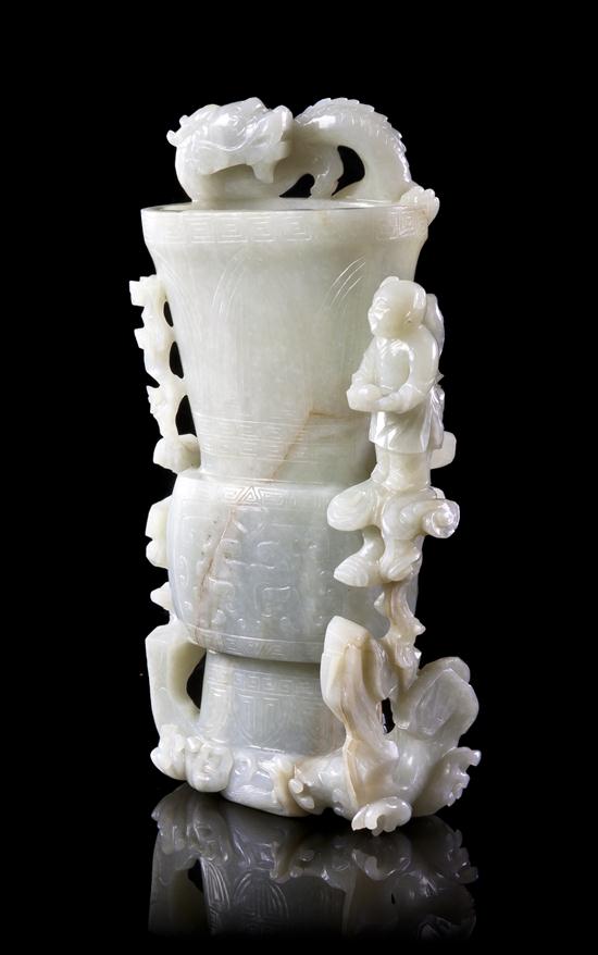 A Carved Jade Beaker Vase late 152f96