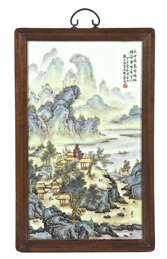 A Chinese Porcelain Plaque of a village