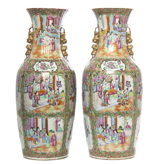 A Pair of Rose Medallion Baluster Vases