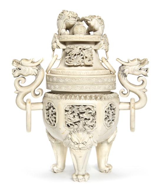 A Carved Ivory Censer having double