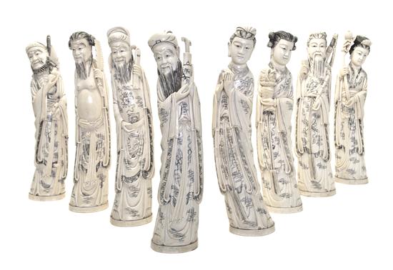 A Set of Eight Carved Ivory Immortals