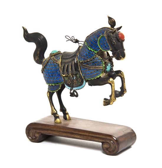 A Silver and Enamel Model of a Horse