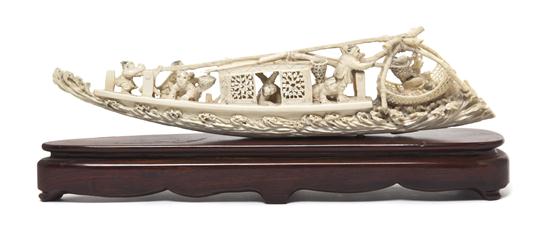 *A Chinese Carved Ivory Fishing Boat