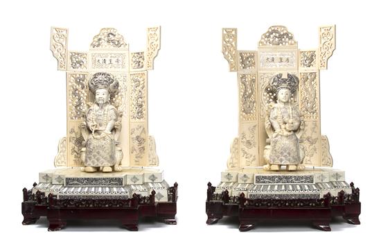 A Chinese Carved Ivory Emperor and Empress