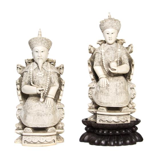 A Pair of Carved Ivory Emperor and Empress