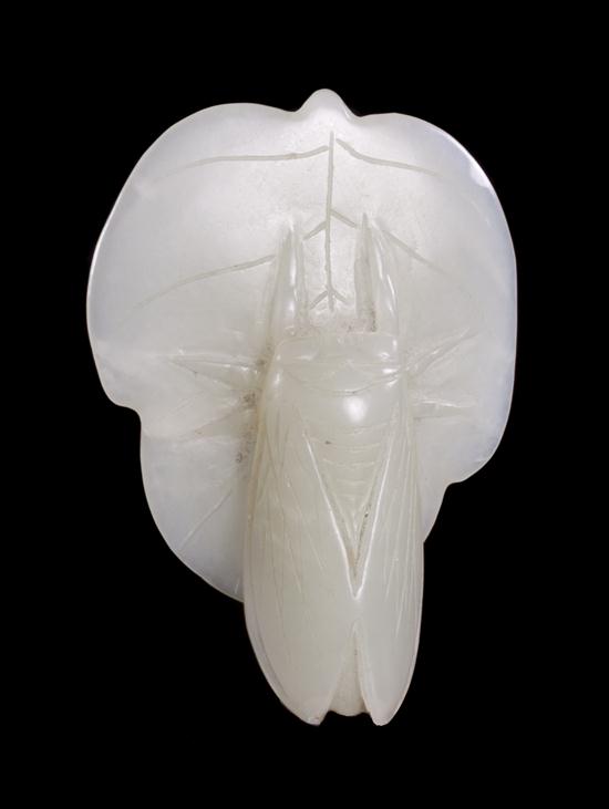  A Carved Jade Cicada on a Leaf 15306a