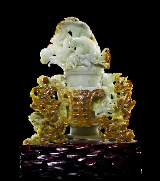 A Green and Russet Jadeite Lidded 15308c