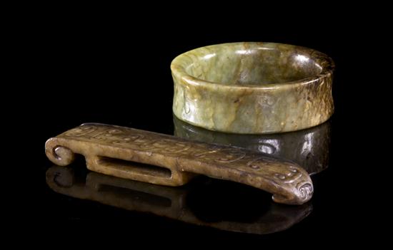 A Mottled Green Jade Bangle Bracelet 153090