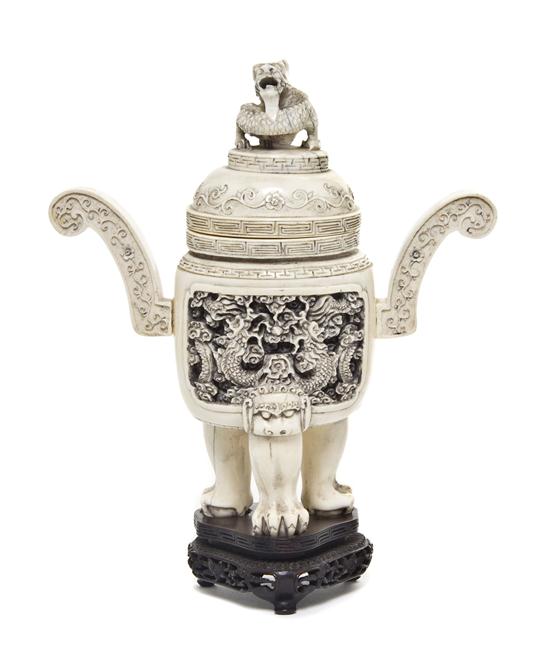 A Chinese Ivory Censer having carved