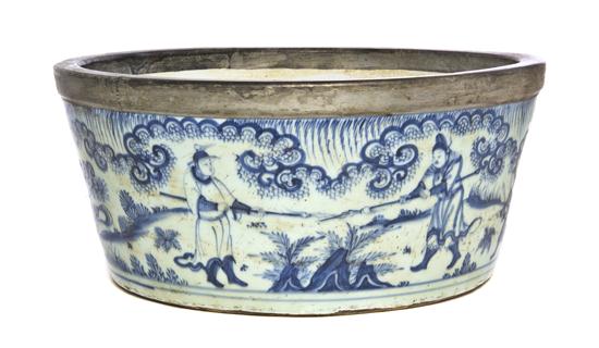A Blue and White Basin depicting opposing
