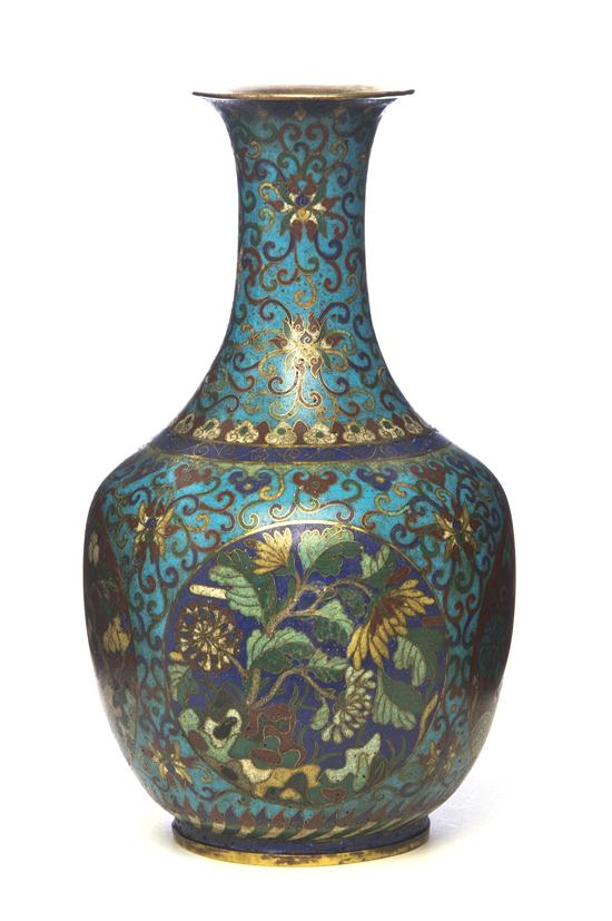 A Cloisonne Enamel Baluster Vase containing