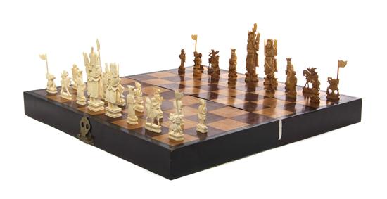 *A Chinese Ivory Chess Set comprising