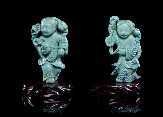 A Pair of Chinese Turquoise Figural