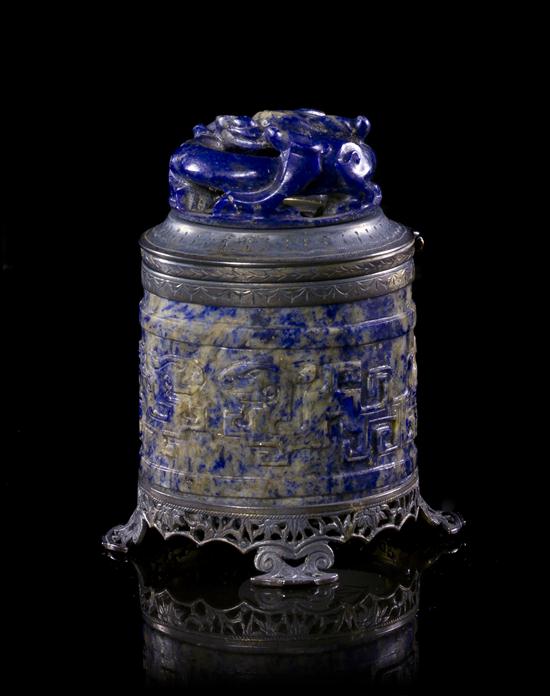 A Carved Lapis Lazuli Lidded Cylindrical 153141
