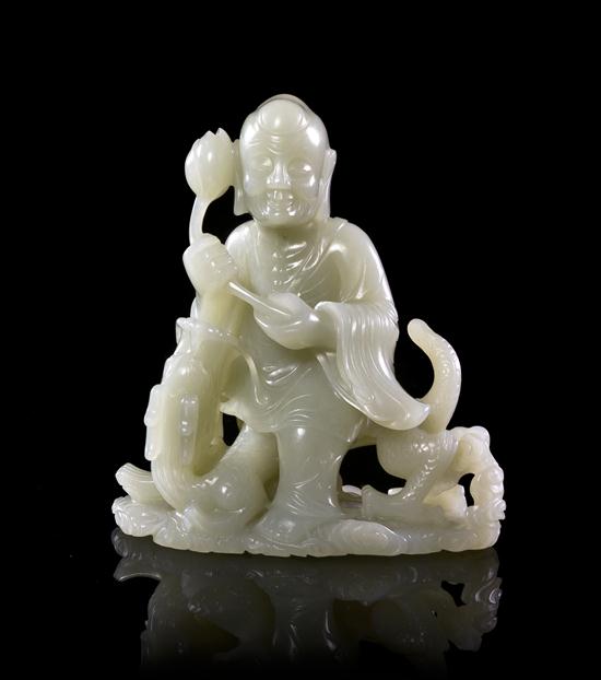 A Carved Jade Luohan of white colored 153186