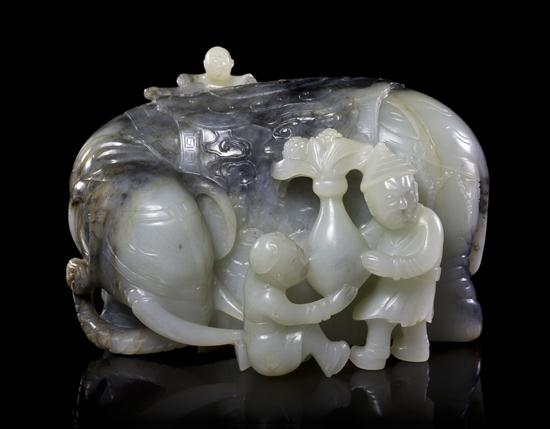 A White and Grey Jade Model of an Elephant