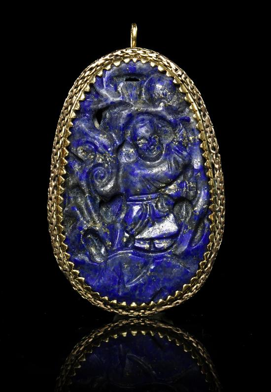 A Lapis Lazuli and Yellow Gold Pendant