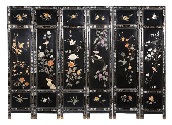 A Lacquered Six-Panel Floor Screen