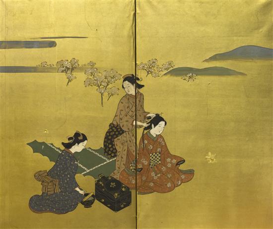  A Japanese Two Panel Painted Paper 1531b9