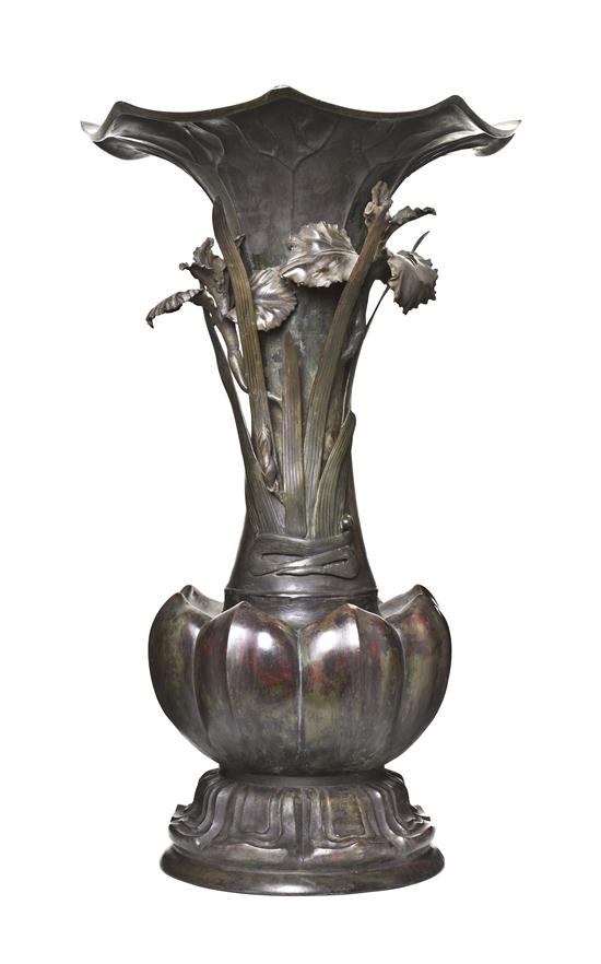 A Japanese Bronze Vase with Irises 1531d9