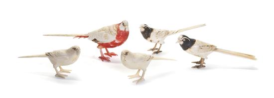 *Five Japanese Carved Ivory Birds